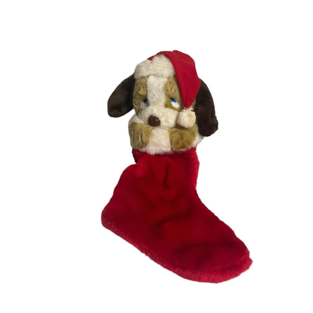 Vintage Sad Sam Puppy Dog Plush 1989 Christmas Stocking  big eye stuffed animal